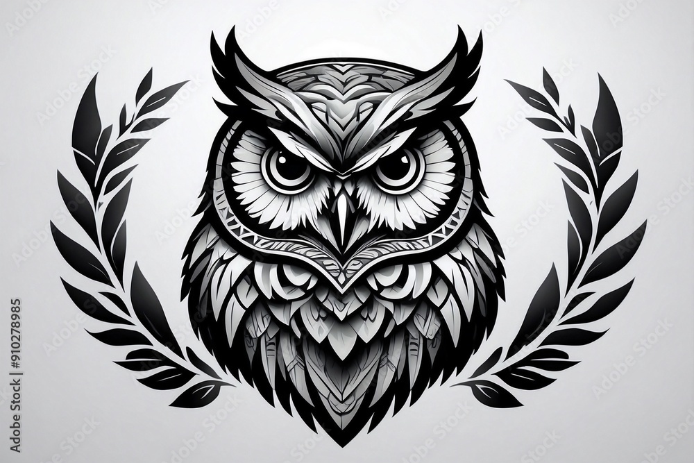 Black and White Stencil Graphic of an Owl