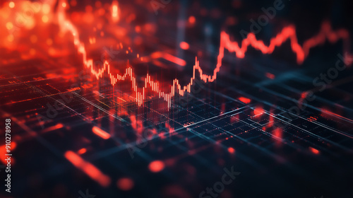 Abstract glowing red graph with data on a dark digital background, representing analytics, technology, and financial trends.