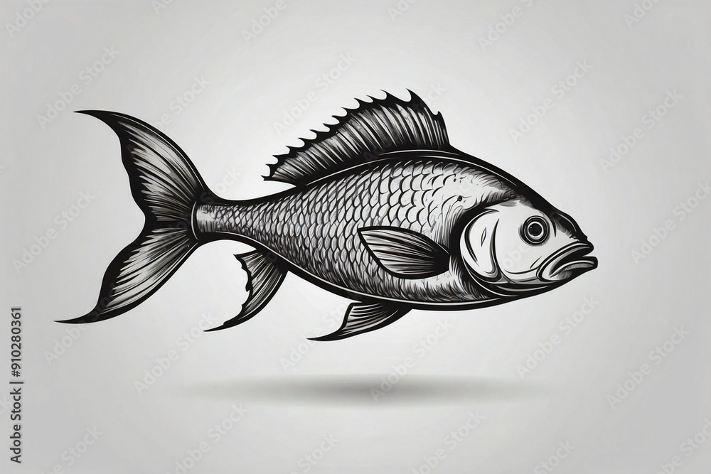 Fototapeta premium Cute Black Fish Logo on White Background