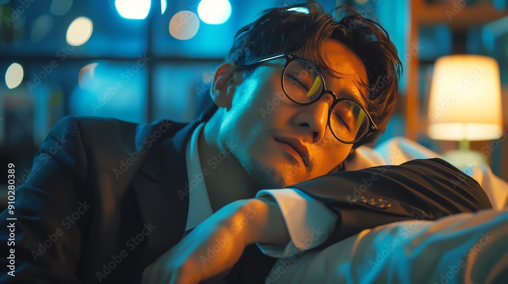 Tired young businessman taking a nap in the office Tired young businessman taking a nap in the office