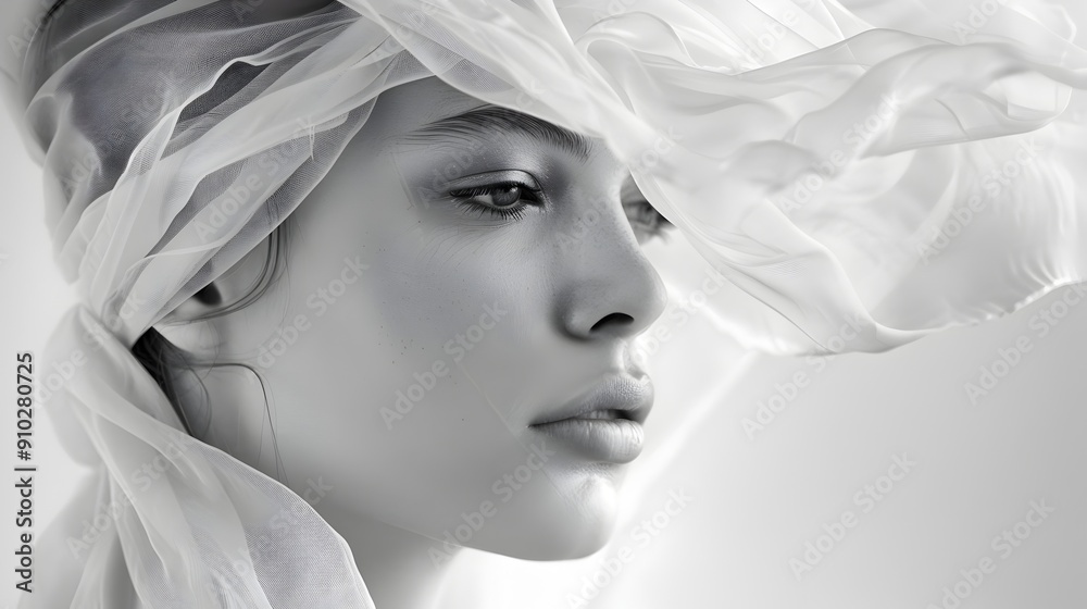 Veiled Beauty - Dramatic Monochrome Portrait of an Ethereal,Pensive Woman