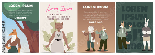 Anthropomorphic animals banner vector set