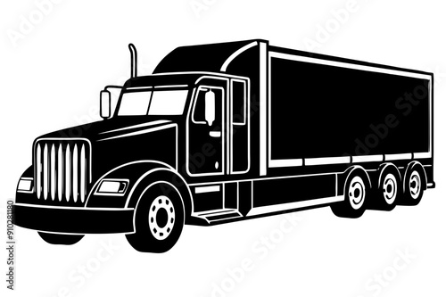 Semi trailer truck silhouette, Truck tractor with semi trailer icon
