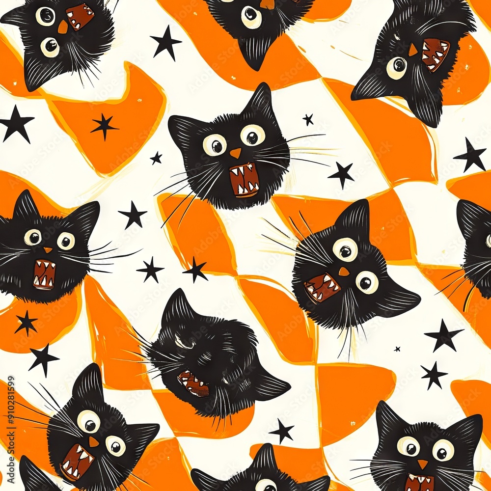 A pattern of black cats on a white background A pattern of black cats on a white background