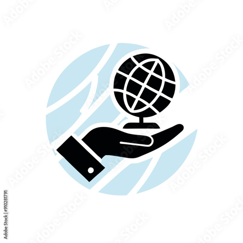 a hand holding geographical blobal icon, isolated white background
