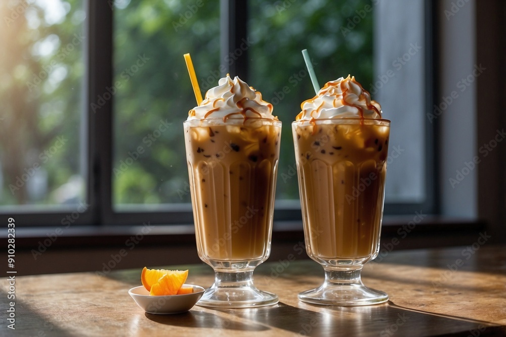 Two Glasses of Iced Coffee by the Window Two Glasses of Iced Coffee by the Window