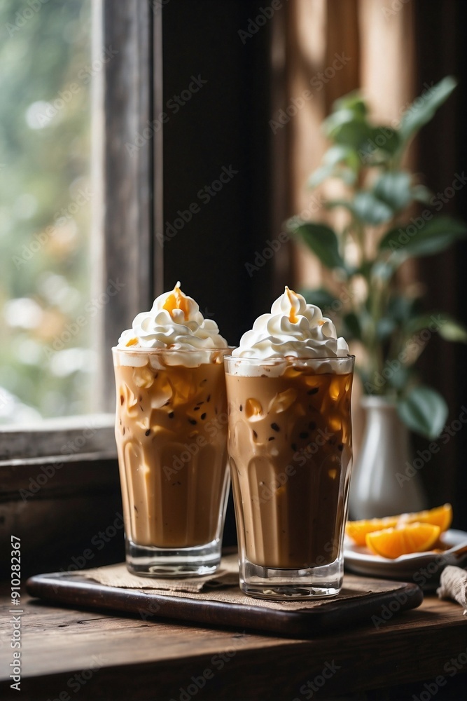 Two Glasses of Iced Coffee by the Window