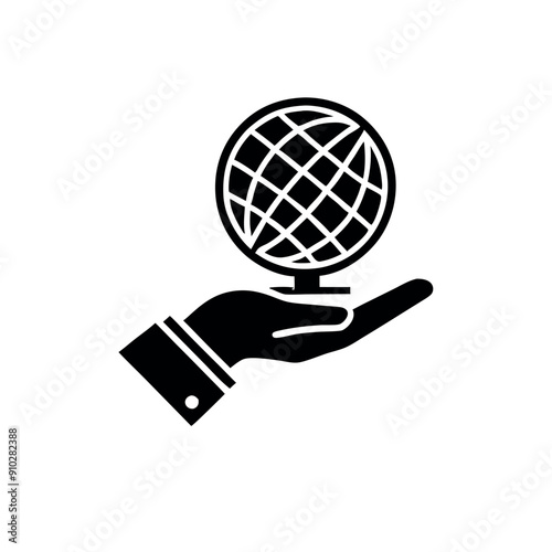 a hand holding geographical blobal icon, isolated white background