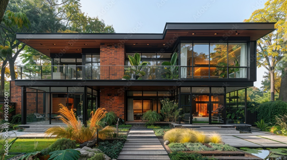 Modern Brick House with Large Windows Modern Brick House with Large Windows
