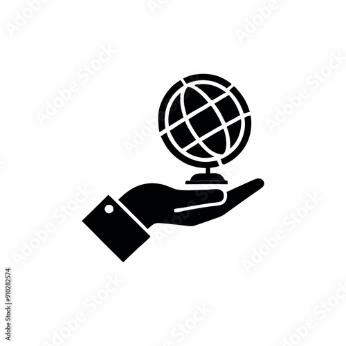 a hand holding geographical blobal icon, isolated white background