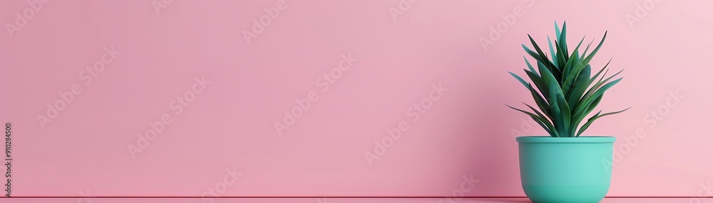 Plant with pot, teal color, pink background, 3D Rendering, isometric Plant with pot, teal color, pink background, 3D Rendering, isometric