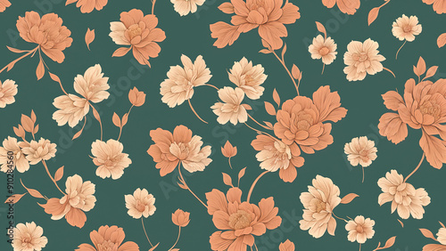 Seamless vintage floral wallpaper: abstract background with beautiful flower motifs, textured patterns, and nature-inspired design for spring and summer decor