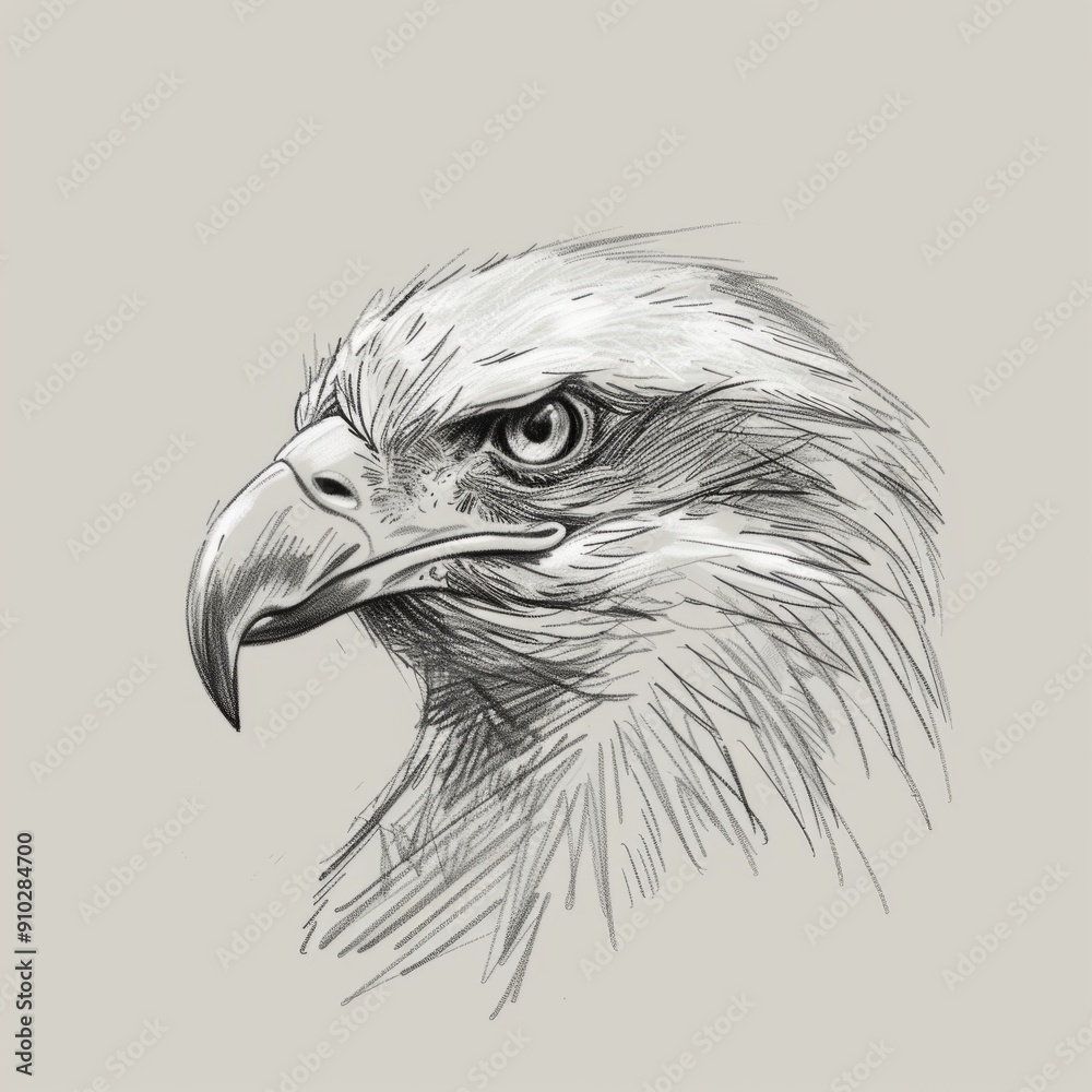Detailed black and white sketch of majestic eagle head with intense ...