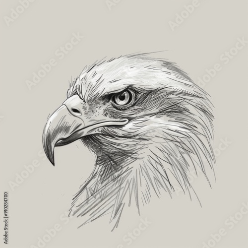 Detailed black and white sketch of majestic eagle head with intense gaze photo