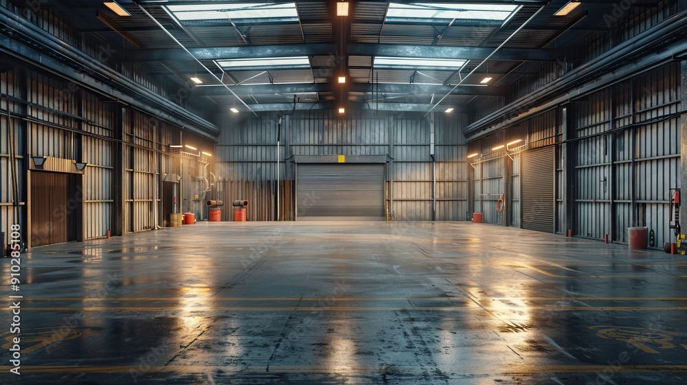 Spacious and Industrial Warehouse with Clean, Well-Lit Interiors. AI generated image Spacious and Industrial Warehouse with Clean, Well-Lit Interiors. AI generated image