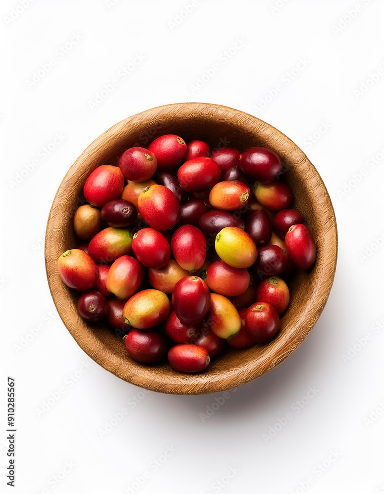 coffee beans in wooden bowl isolated on white background coffee beans in wooden bowl isolated on white background