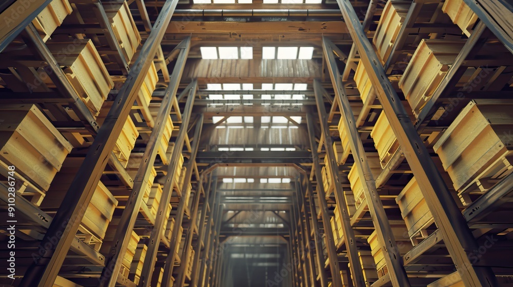 Large Warehouses with Rows of Stacked Boxes in Industrial Settings. AI generated image Large Warehouses with Rows of Stacked Boxes in Industrial Settings. AI generated image