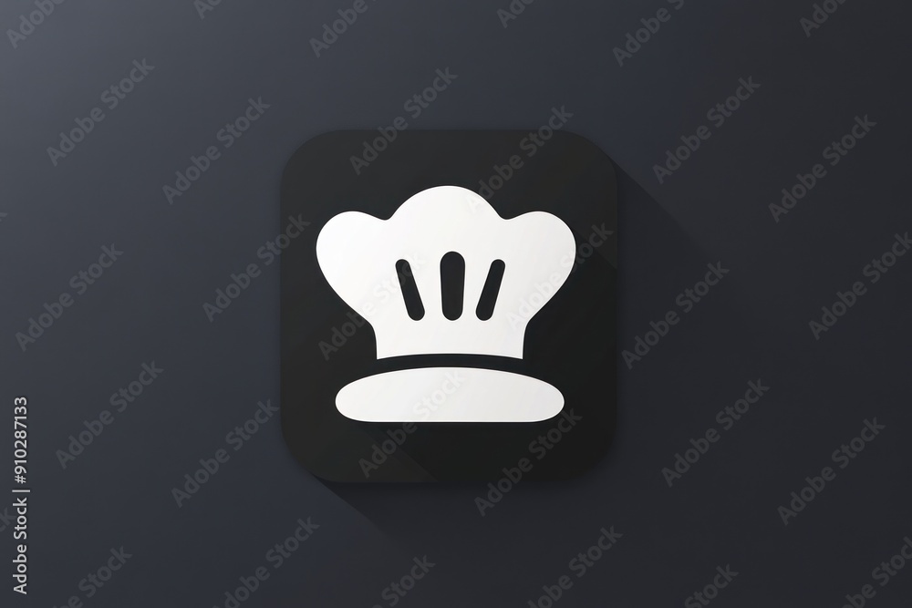 White chef hat icon on a black app button White chef hat icon on a black app button