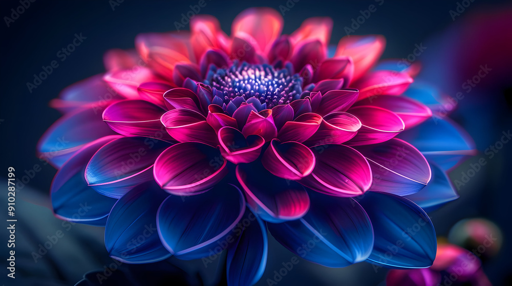 Vibrant Pink and Blue Dahlia Flower Illustration Vibrant Pink and Blue Dahlia Flower Illustration