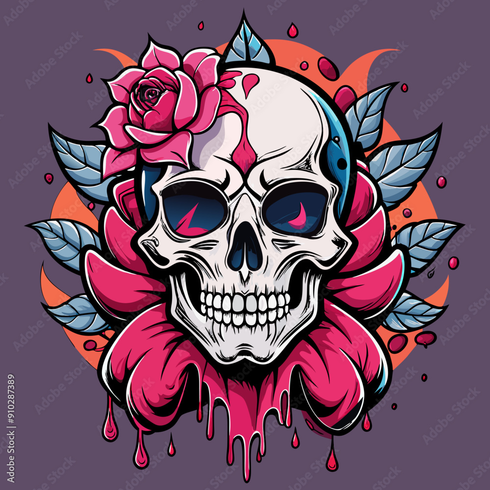 Fototapeta premium skull with wings and rose vector