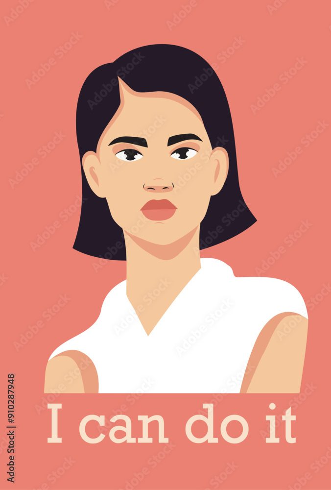 Banner with place for text, woman portrait with text I can do it, feminist, empowerment, concept of struggle for freedom and women's rights, protest Banner with place for text, woman portrait with text I can do it, feminist, empowerment, concept of struggle for freedom and women's rights, protest
