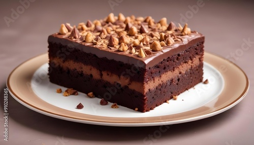 Delicious birthday chocolat cake with topping photo