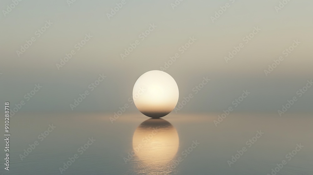 Reflective sphere in still water. A single, glowing sphere rests on a calm body of water, its reflection mirroring the soft light emanating from within. Reflective sphere in still water. A single, glowing sphere rests on a calm body of water, its reflection mirroring the soft light emanating from within.