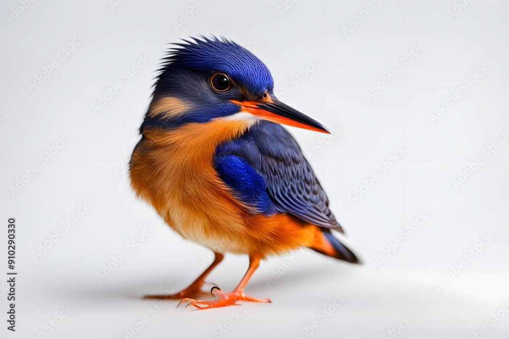 Fototapeta premium Azure kingfisher bird on white background, Ai Generated