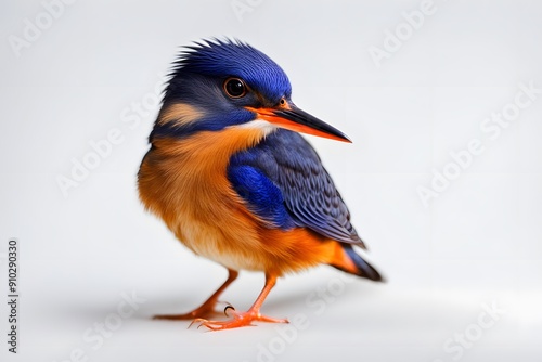 Azure kingfisher bird on white background, Ai Generated