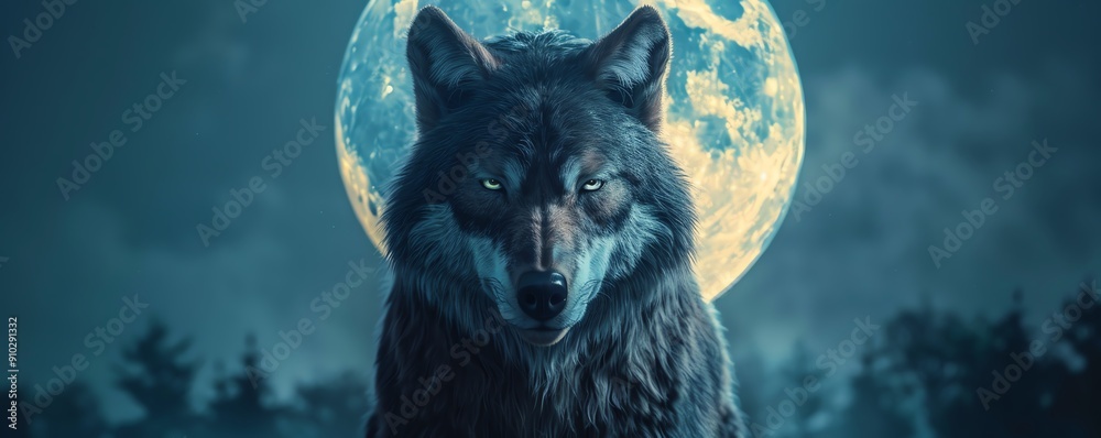 Obraz premium Werewolf in moonlit clearing, primal fear