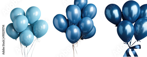 Set of blue balloons on a transparent background in PNG