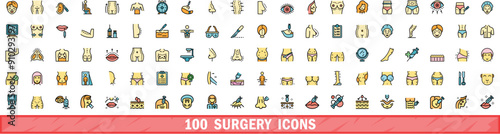 100 surgery icons set. Color line set of surgery vector icons thin line color flat on white