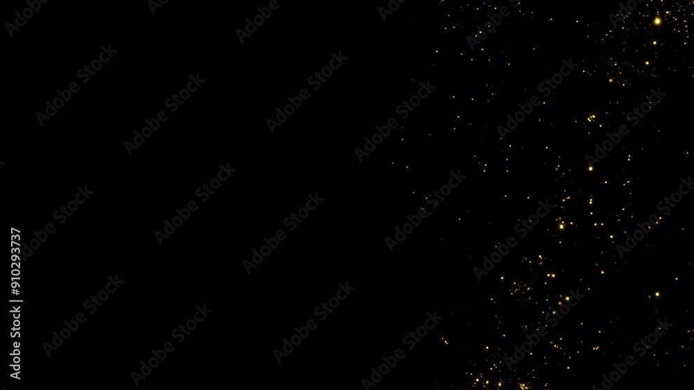 Gold dust particles fly in slow motion in the air lingering slowly. Dust Particles Background Bokeh Lights Background on Black Background 4k Footage Snow Particles Background.