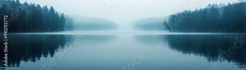 Eerie mist over dark lake, macabre reflections, otherworldly glow, unsettling and mysterious