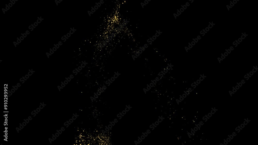 golden waves motion abstract of particles gold dust with stars on black background. wave background gold movement, seamless loop in 4k resolution.