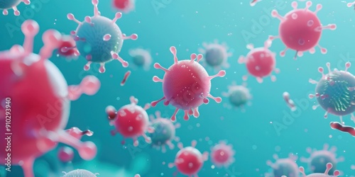 Illustration of a virus floating on a blue background. health sciences