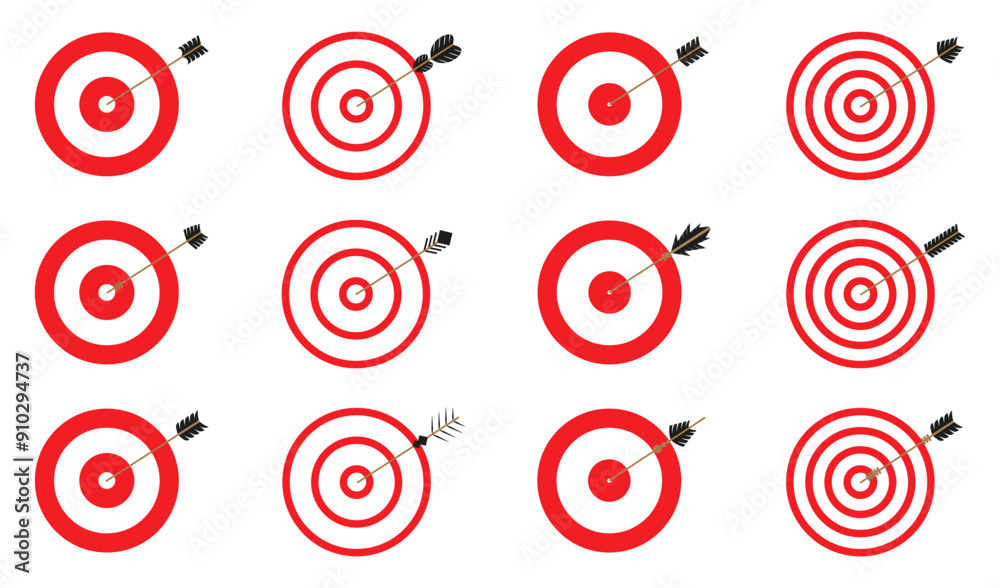Target arrow icon collection. Set of targeting icon. Target success icons. Archery target with arrow