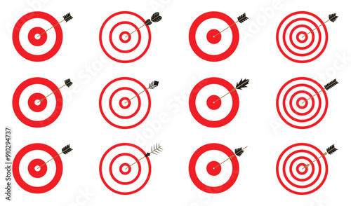 Target arrow icon collection. Set of targeting icon. Target success icons. Archery target with arrow