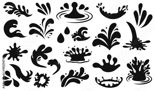 Water splashes and drops. Set of water element, drop, splash. Water splashes collection