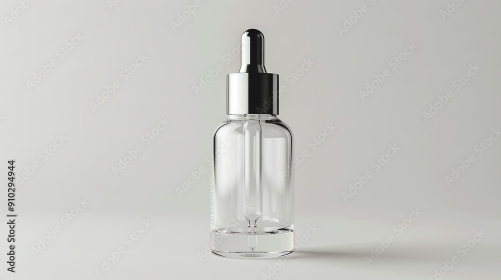 Clear glass dropper bottle with silver cap. A transparent glass bottle with a silver cap and a dropper. Ideal for storing essential oils, serums, or other liquids. Clear glass dropper bottle with silver cap. A transparent glass bottle with a silver cap and a dropper. Ideal for storing essential oils, serums, or other liquids.
