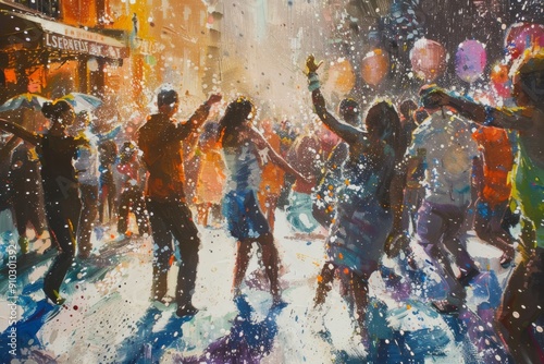 Portray the energy and excitement of a lively street festival. Ai generated