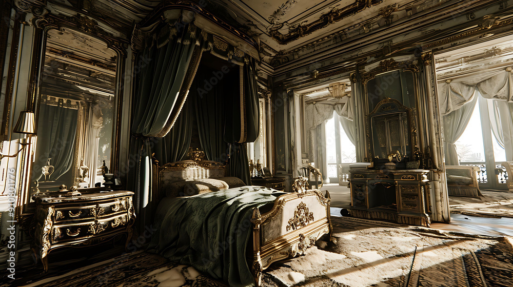 An elegant bedroom featuring a canopy bed, luxurious linens, and soft lighting An elegant bedroom featuring a canopy bed, luxurious linens, and soft lighting