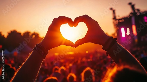 A person making a heart with his hand at the festival