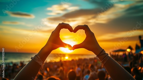 A person making a heart with his hand at the festival