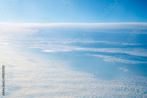 Top view of clouds, view from airplane, natural white background