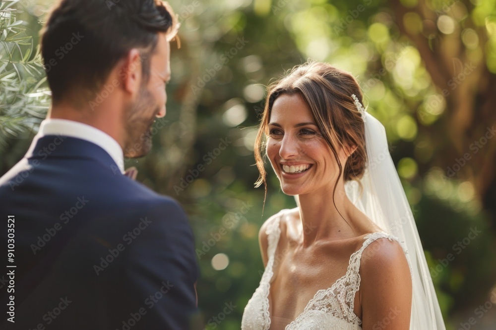 Happy bride and groom on the day of the wedding ceremony Taking pre-wedding photos Happy bride and groom on the day of the wedding ceremony Taking pre-wedding photos