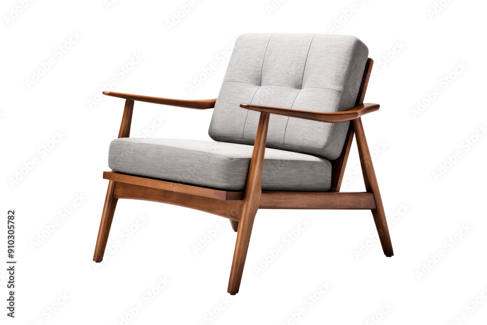 modern mid-century style armchair with clean lines and a geometric design, isolated on a white background modern mid-century style armchair with clean lines and a geometric design, isolated on a white background