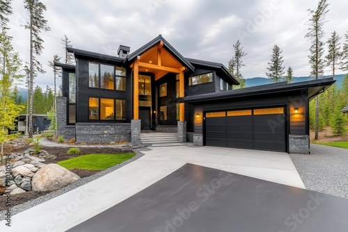 two story slate stone modern home with garage, country living, california craftsman style 