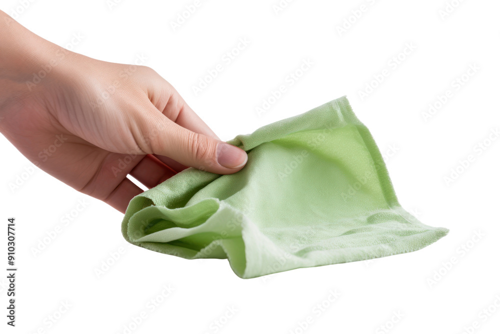 microfiber cloth polishing a shiny surface to a gleaming finish, isolated on white background microfiber cloth polishing a shiny surface to a gleaming finish, isolated on white background