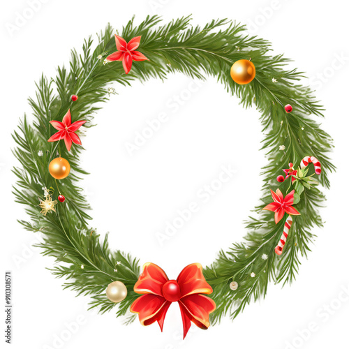 Wallpaper Mural Festive Christmas wreath with red bow, green pine, and red berries Torontodigital.ca